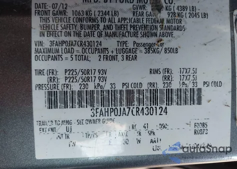 2012 Ford Fusion Sel from USA, damaged, VIN 3FAHP0JA7CR430124